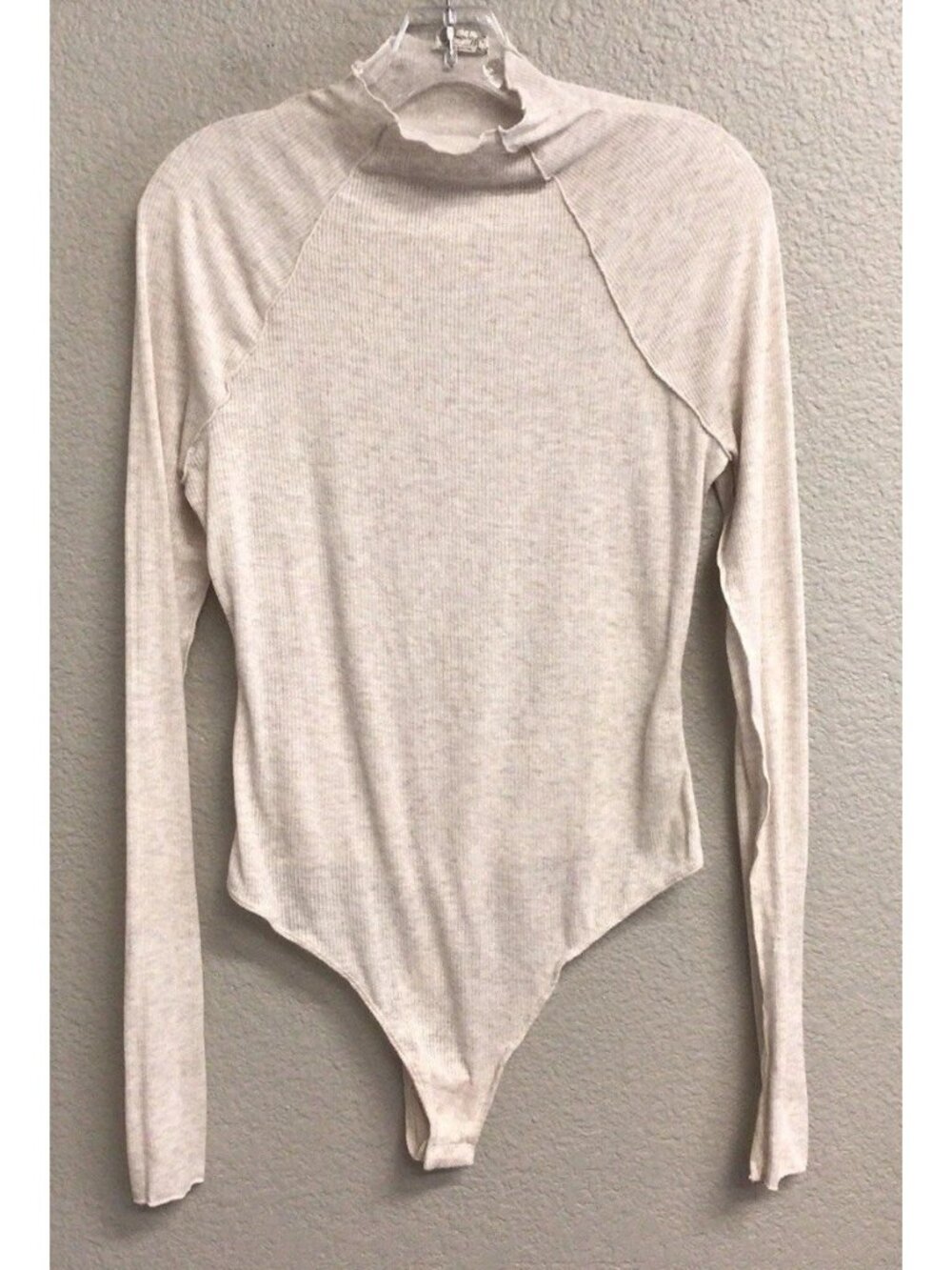 Intimately Free People Bodysuit Womens Medium Beige Turtleneck Long Sleeve Thong